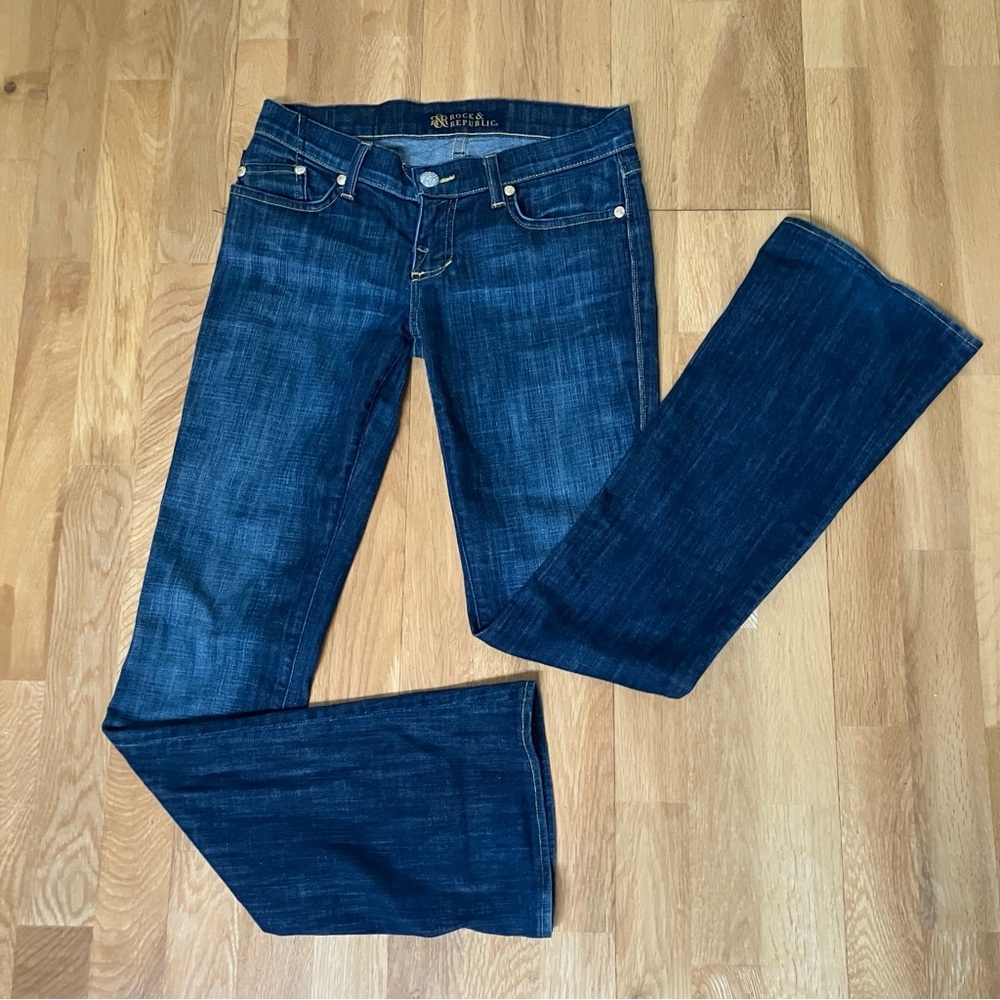 Rock & Republic Kasandra Bootcut Jeans Women's Size 26 Blue Denim Embroidered